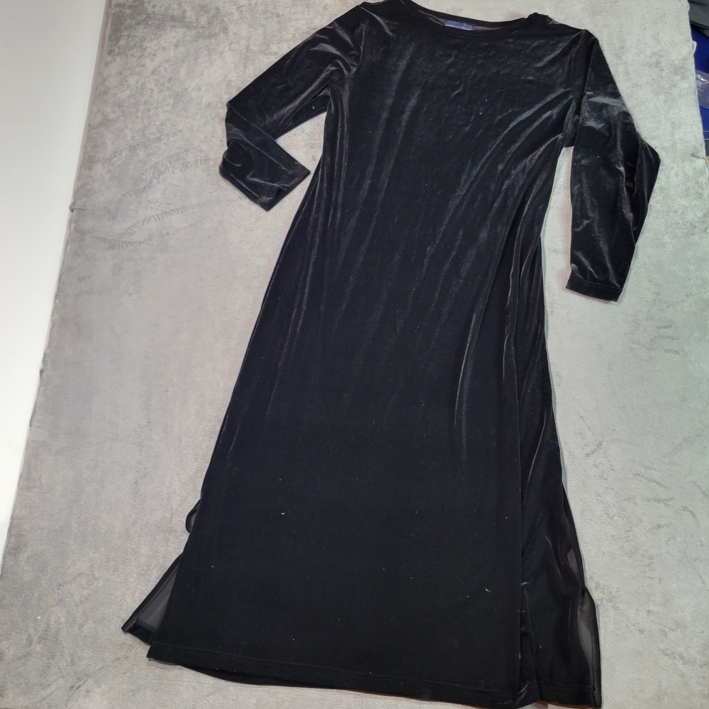 Herman Geist Black Velvet Maxi Dress Womens XL Long Sleeve Side Slit Stretch